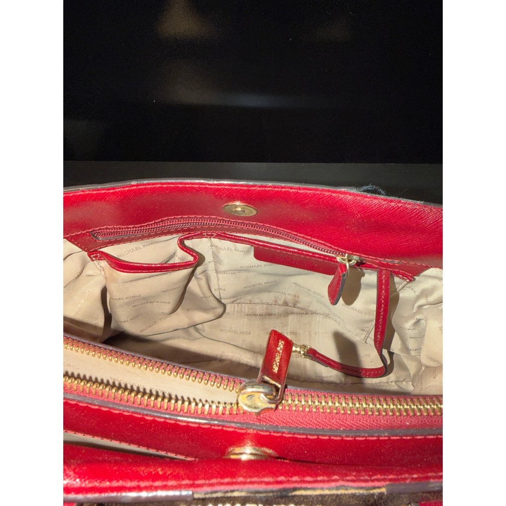 Michael Kors Handbag Tote Brown‎ Signature Red Leather Convertible Strap - Picture 7 of 9